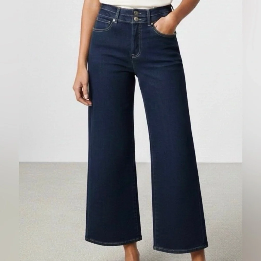 Michael Kors Women 6 Dark Wash Super High-Rise Carmen Crop Wide Leg Jeans NWT